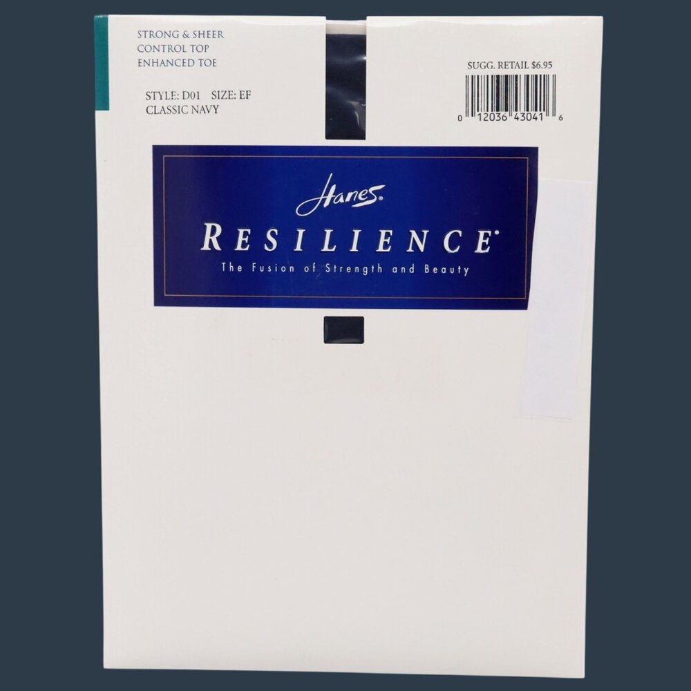 Hanes Resilience Navy‎ Sheer Pantyhose Sz EF Control Top Enhanced Toe
